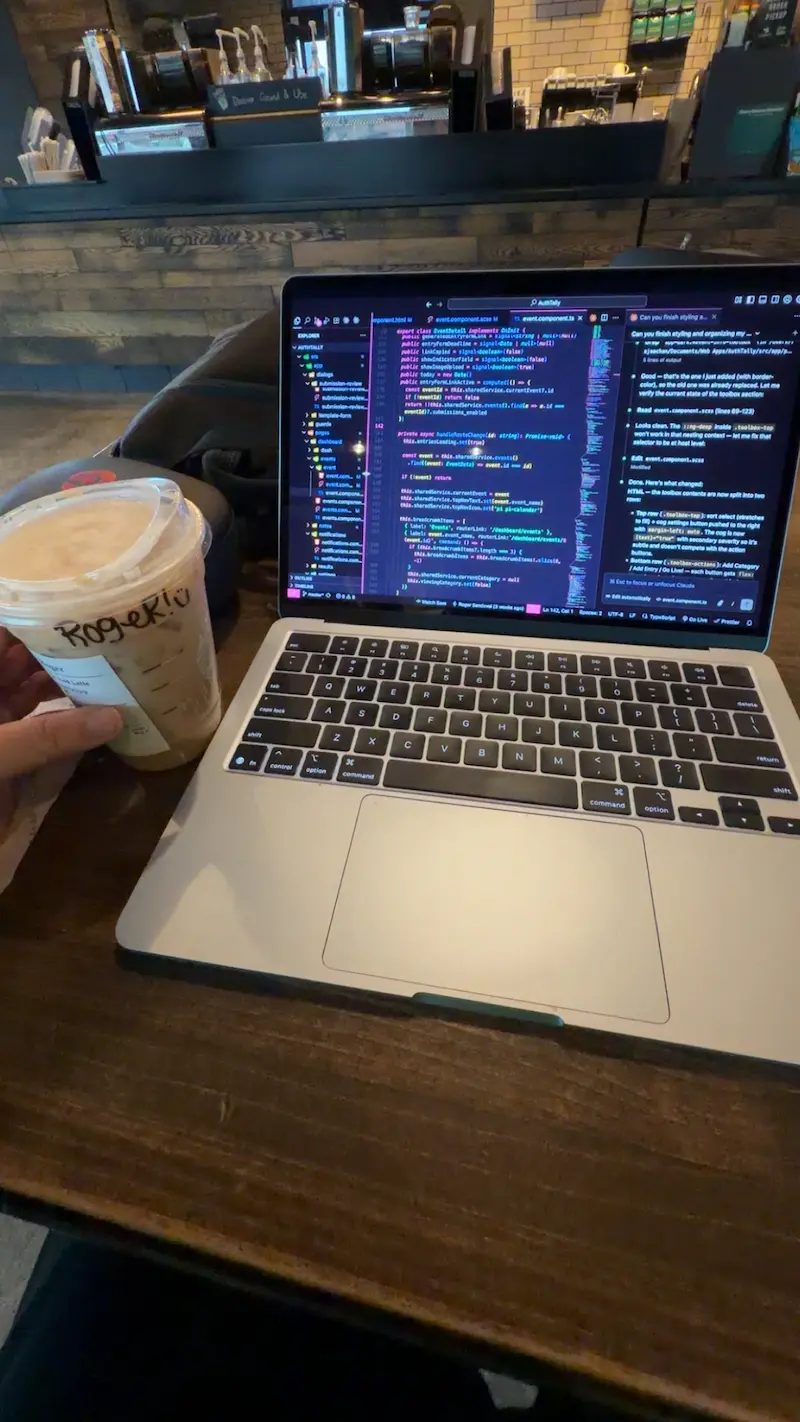 Roger working at a cafe