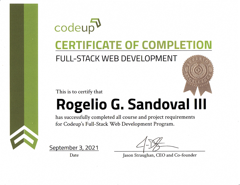 Roger Sandoval's web development certification