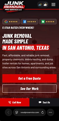 Local junk removal company website shown on mobile