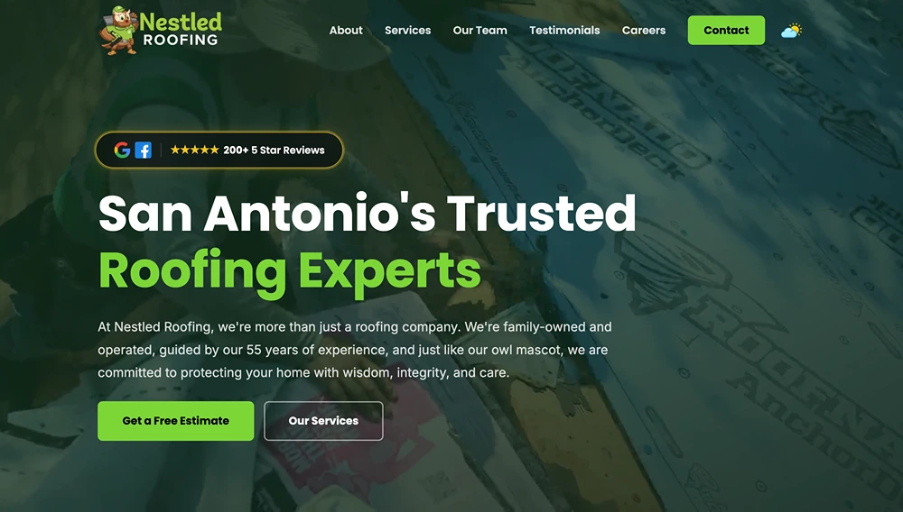 Nestled Roofing website