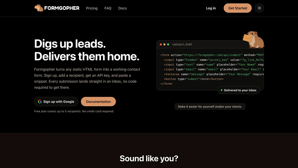 Formgopher dashboard